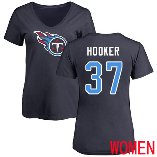 Tennessee Titans Navy Blue Women Amani Hooker Name and Number Logo NFL Football #37 T Shirt->nfl t-shirts->Sports Accessory